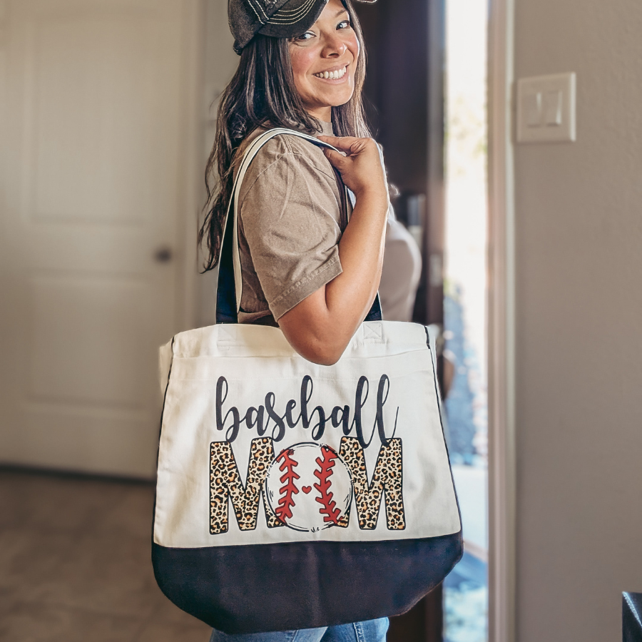 Baseball Mom-Animal Print Design-Trim Tote Bag