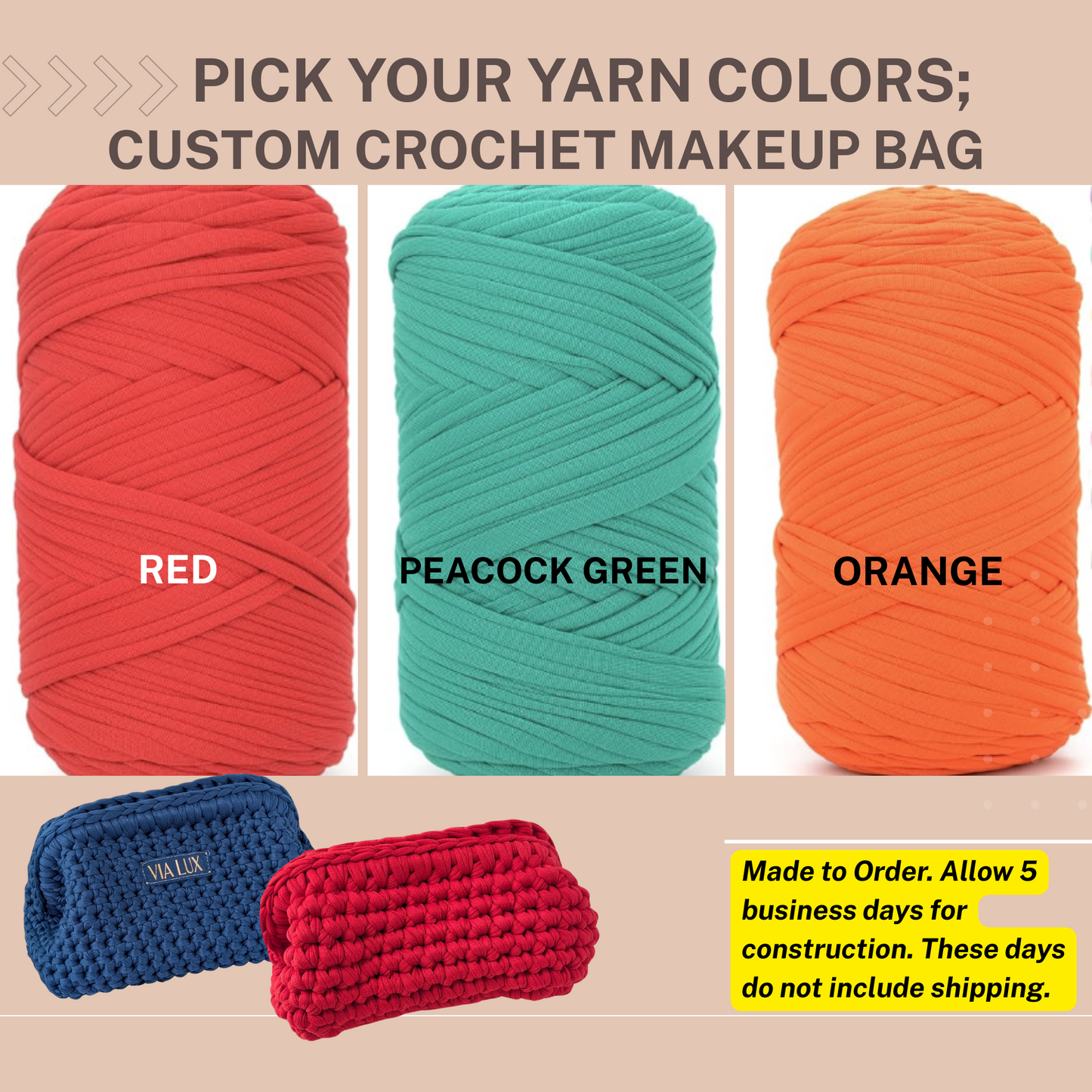 **CUSTOMIZE** Your Crochet Cosmetic Bag-Choose your yarn & Add to Cart