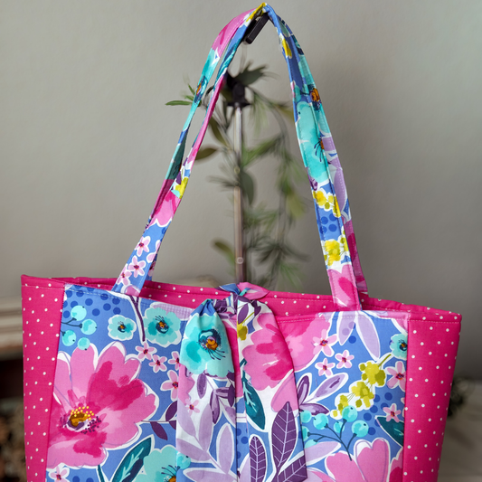 Tropical Floral Pink Polka Dot Tote Bag