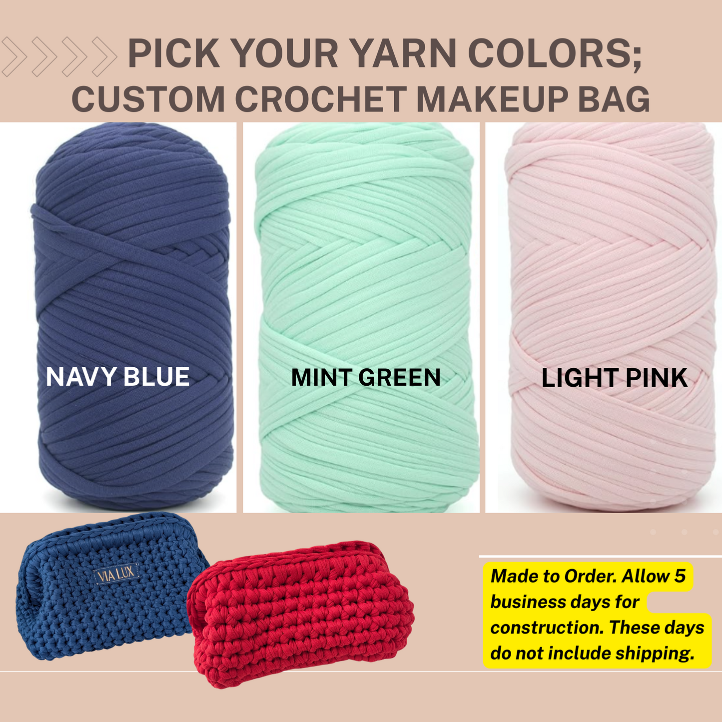 **CUSTOMIZE** Your Crochet Cosmetic Bag-Choose your yarn & Add to Cart
