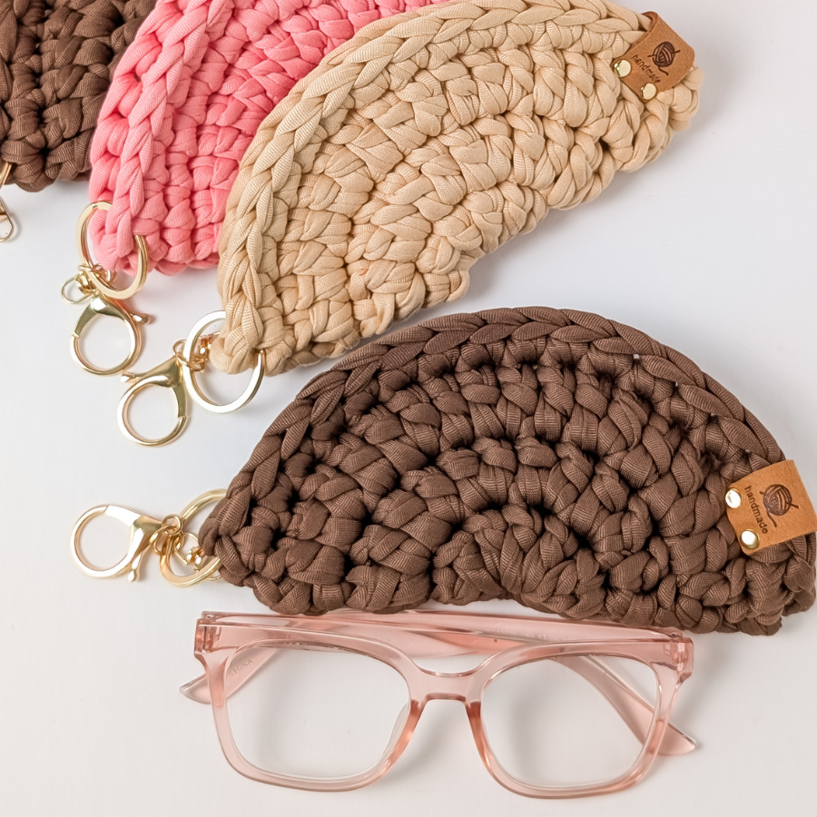 Crochet Sunglass Case with Gold Keychain Hardware