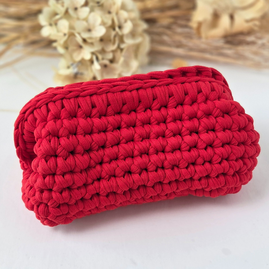 Apple Red Crochet Cosmetic Bag