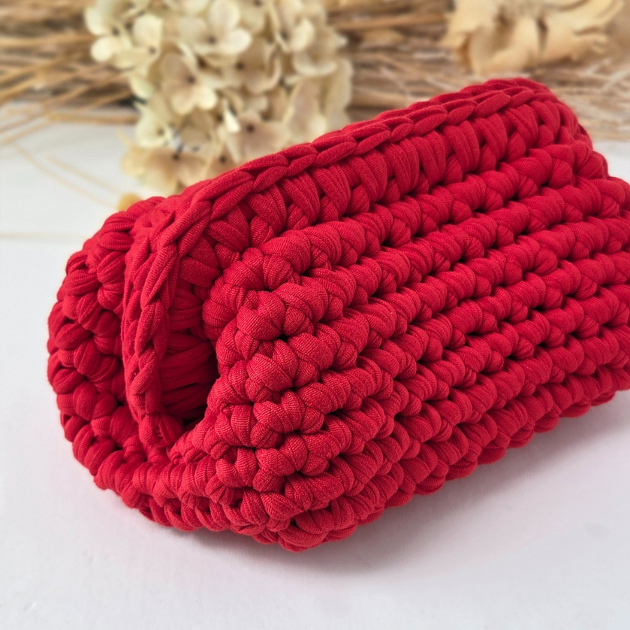 Apple Red Crochet Cosmetic Bag