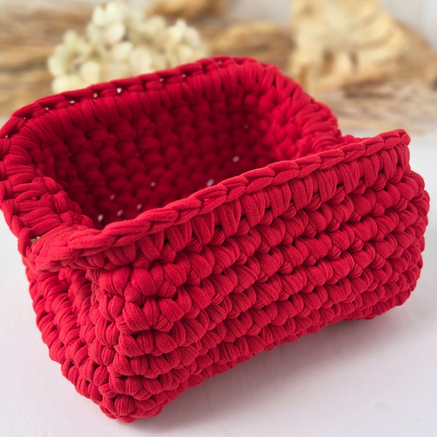 Apple Red Crochet Cosmetic Bag