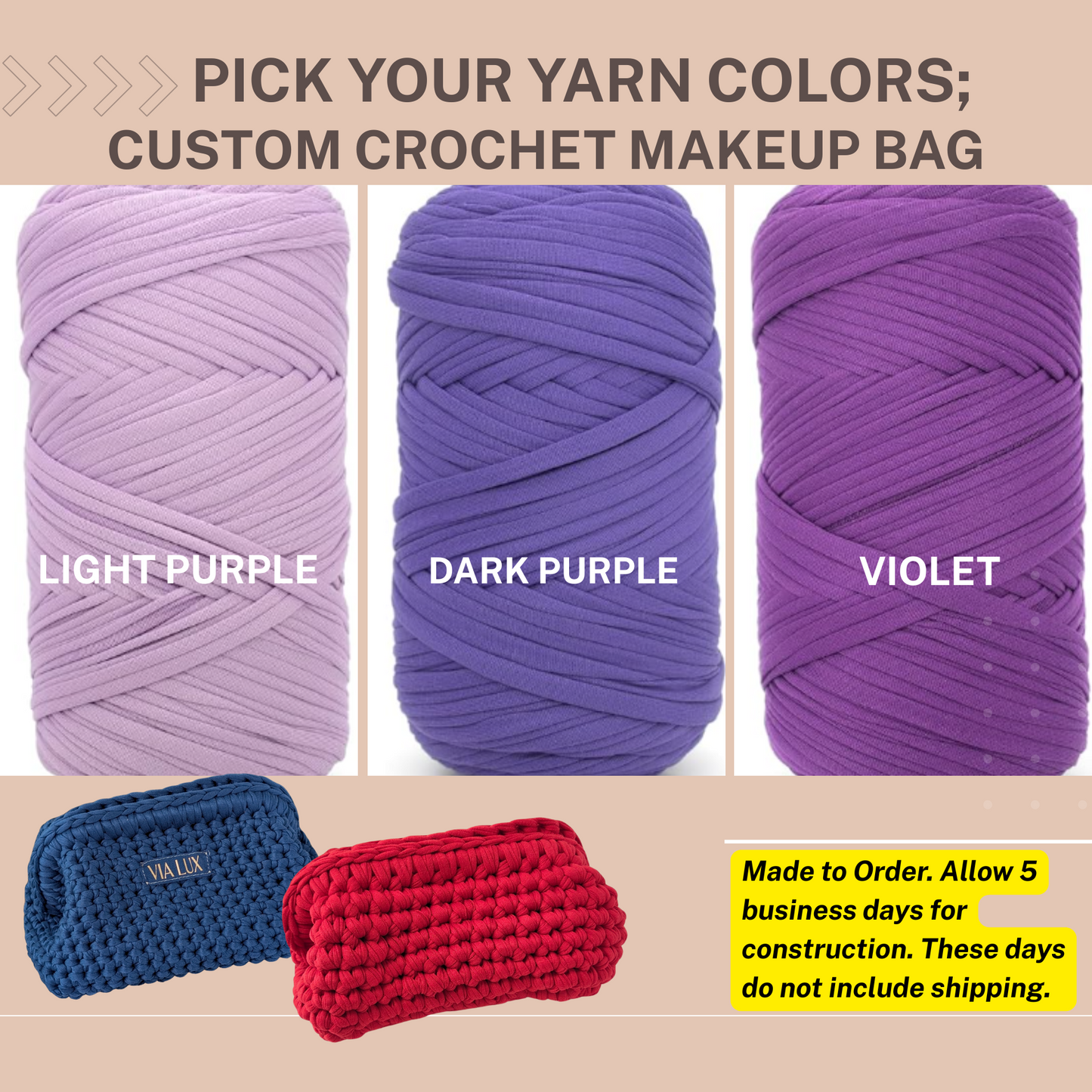 **CUSTOMIZE** Your Crochet Cosmetic Bag-Choose your yarn & Add to Cart