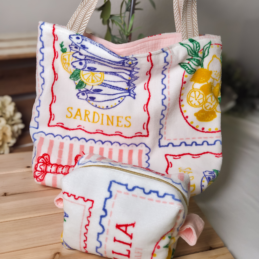 Coastal Vibes Premium Luxury Beach Towel Tote Bag & Makeup Bag SET