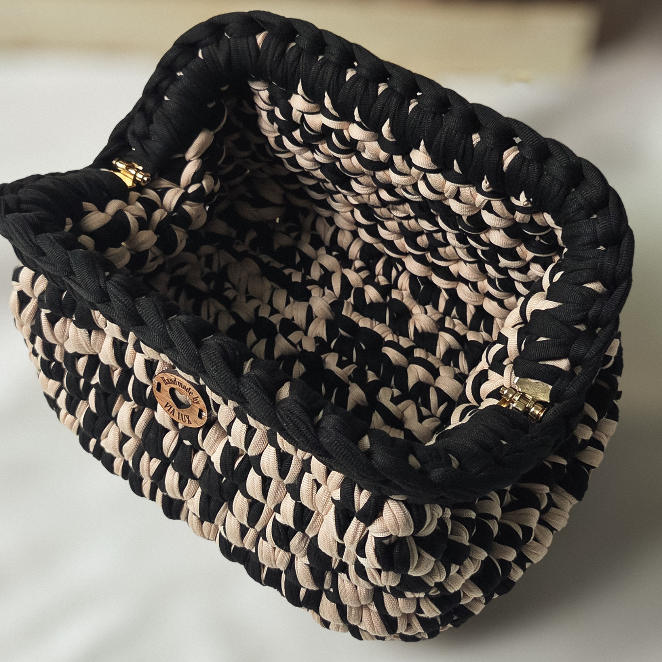 Black & Beige Store Everything Amelia Crochet Clutch Bag