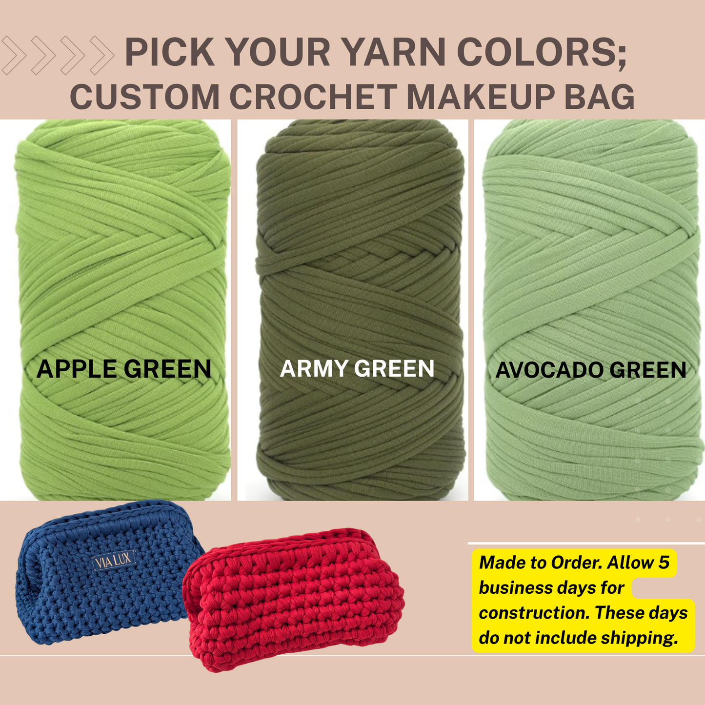 **CUSTOMIZE** Your Crochet Cosmetic Bag-Choose your yarn & Add to Cart