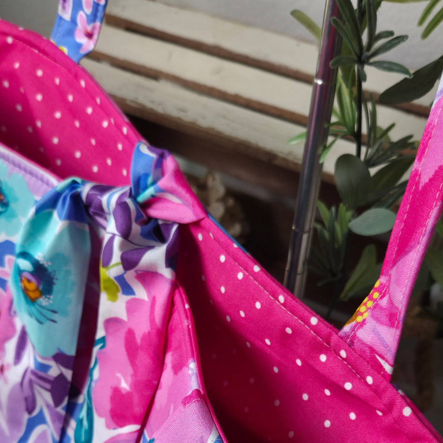 Tropical Floral Pink Polka Dot Tote Bag