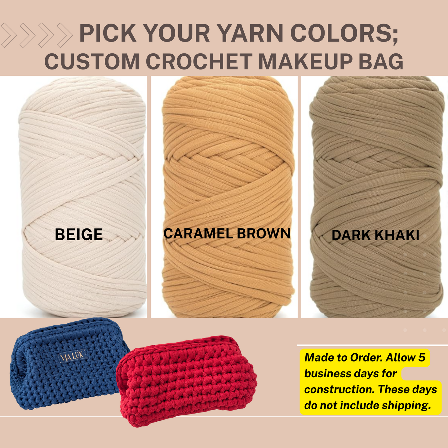 **CUSTOMIZE** Your Crochet Cosmetic Bag-Choose your yarn & Add to Cart