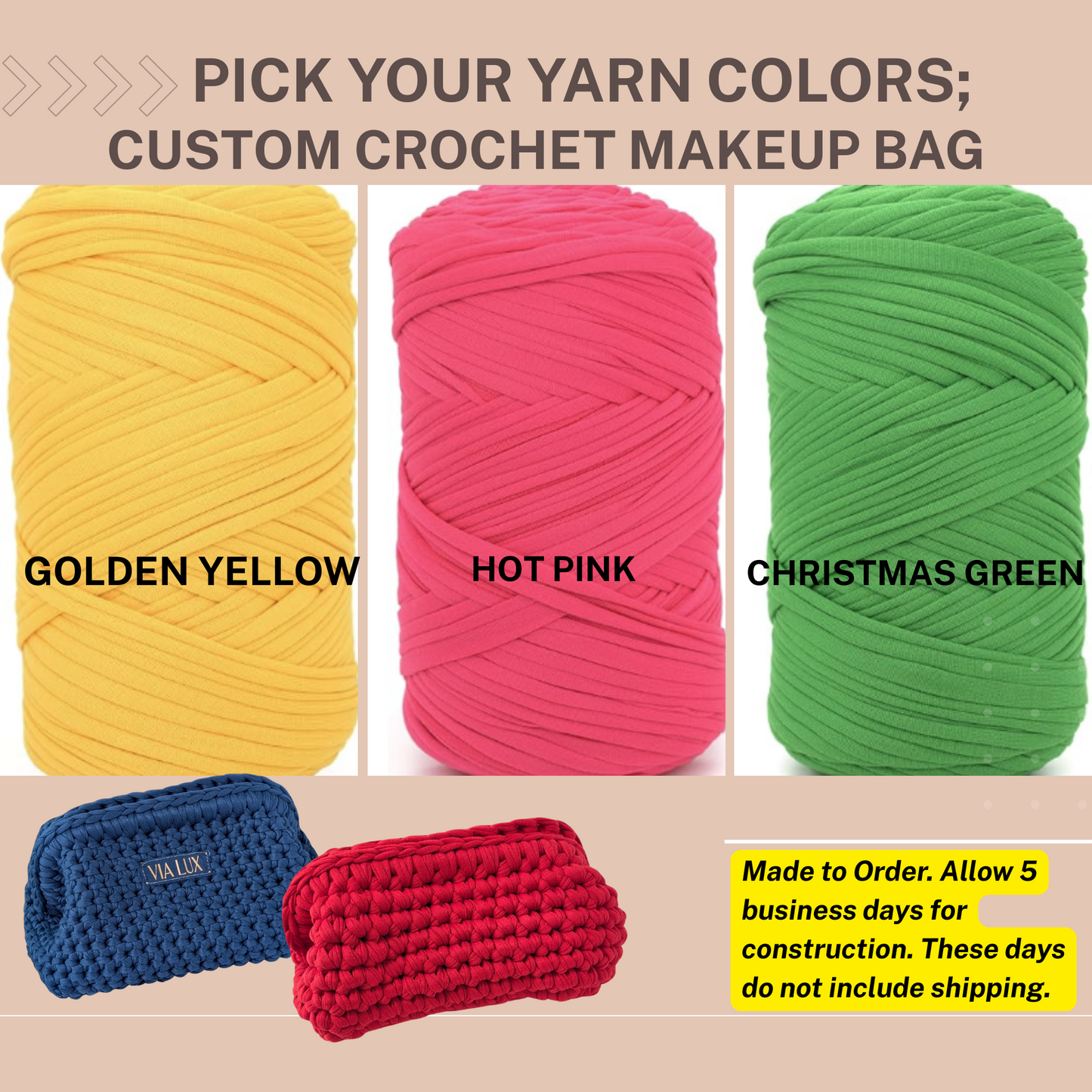 **CUSTOMIZE** Your Crochet Cosmetic Bag-Choose your yarn & Add to Cart