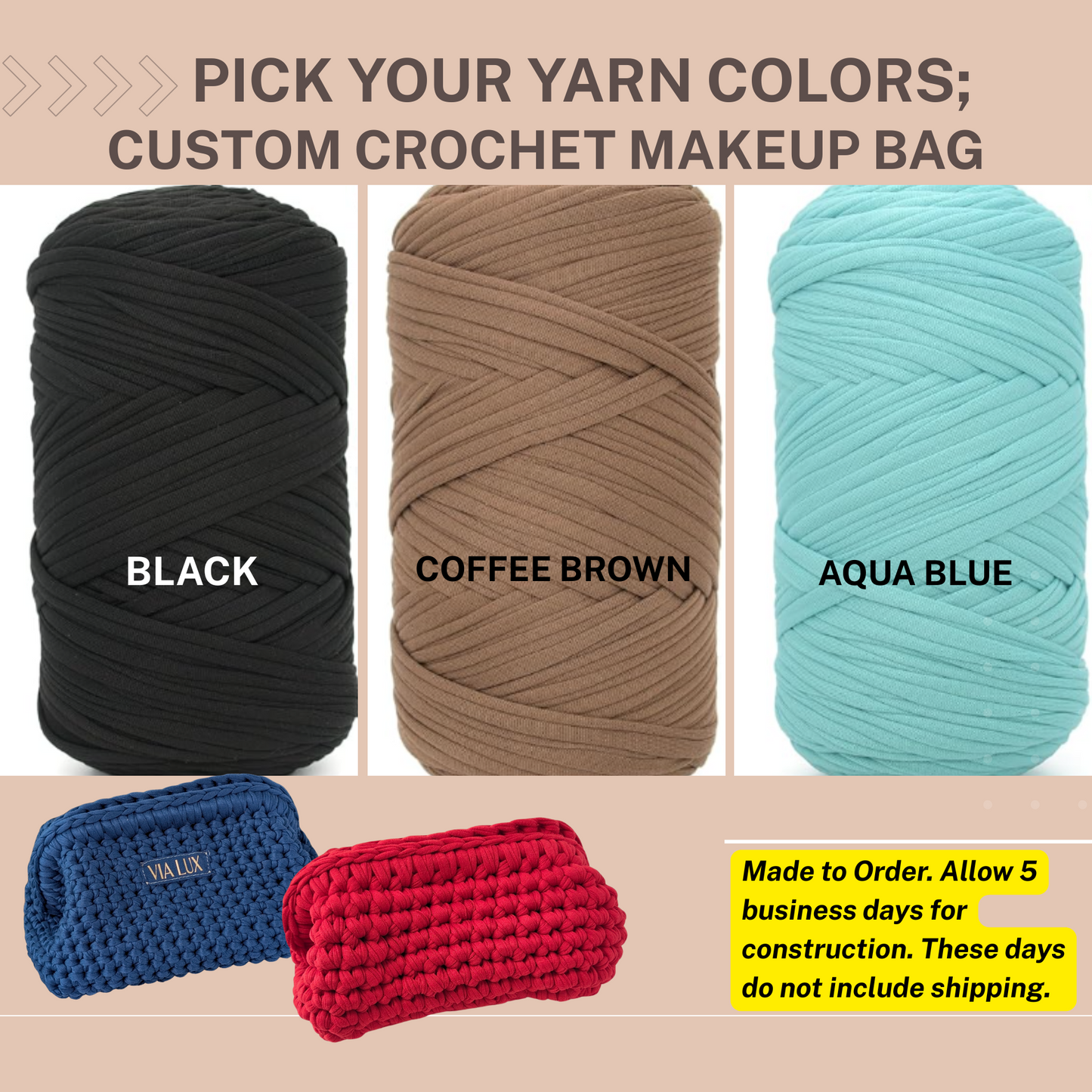 **CUSTOMIZE** Your Crochet Cosmetic Bag-Choose your yarn & Add to Cart