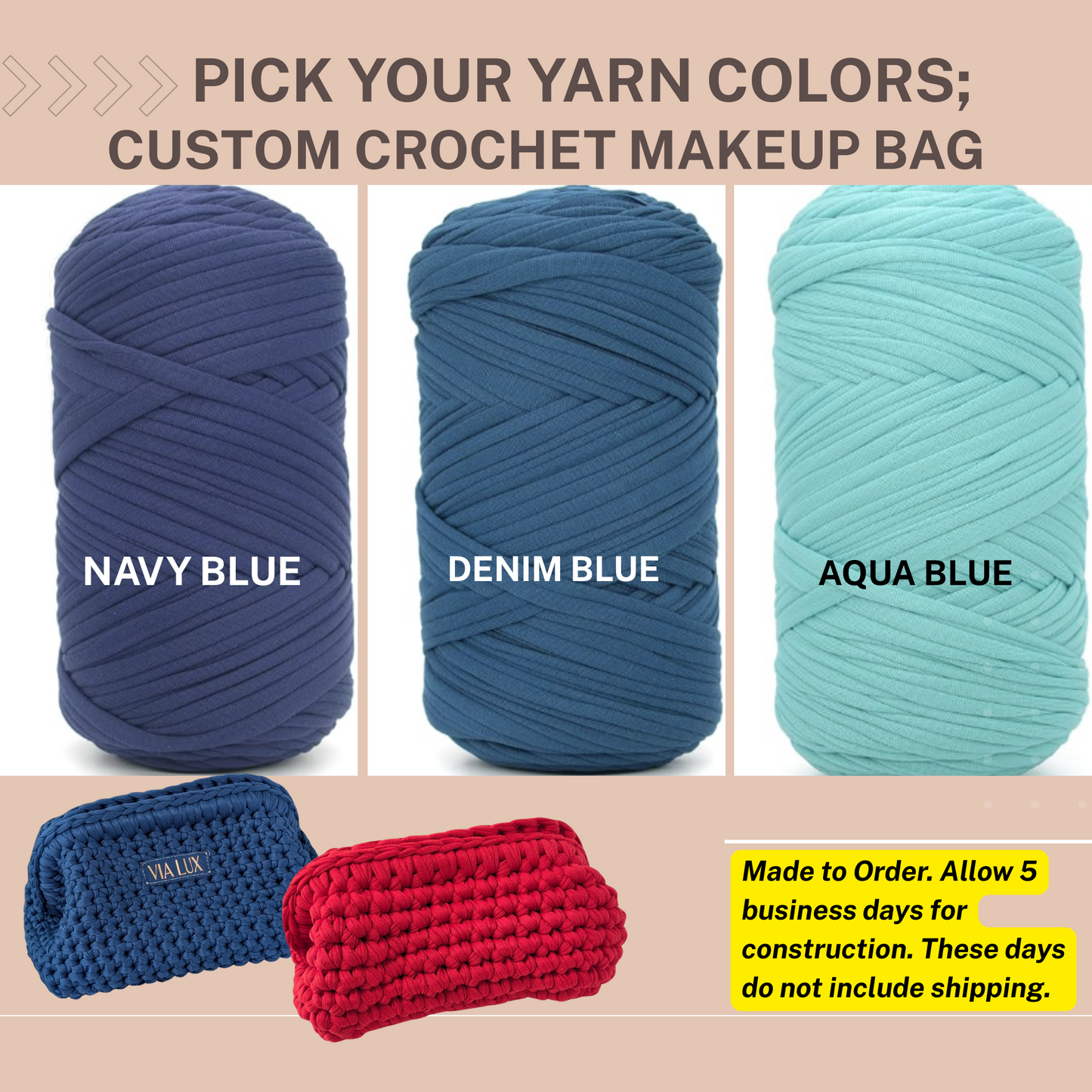 **CUSTOMIZE** Your Crochet Cosmetic Bag-Choose your yarn & Add to Cart
