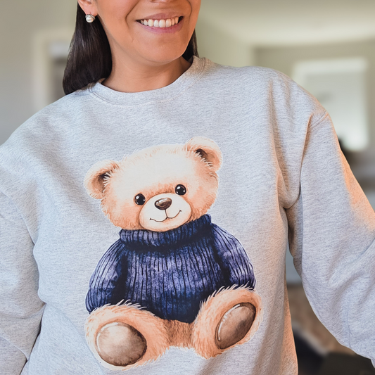 Teddy Bear Pullover Sweatshirt-Light Grey