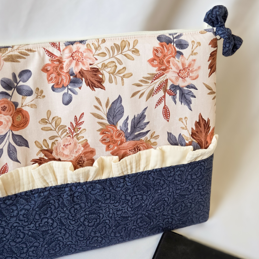 Fall Floral, Blue, Beige Ruffle Laptop Sleeve Case