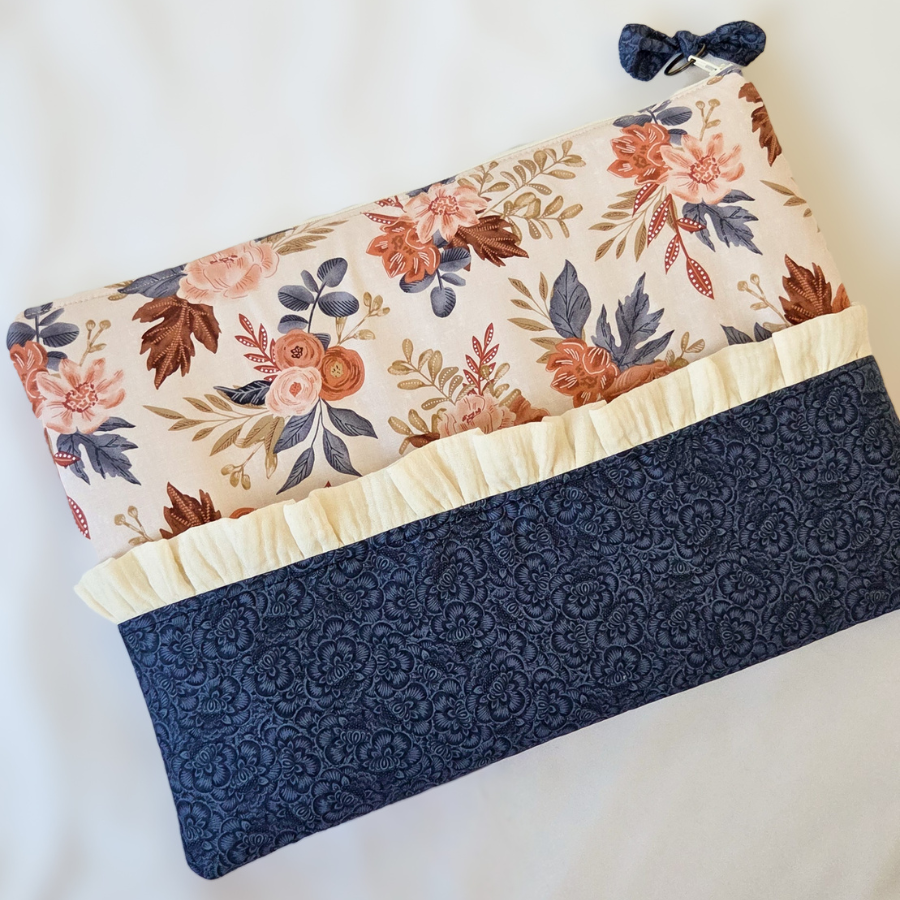 Fall Floral, Blue, Beige Ruffle Laptop Sleeve Case