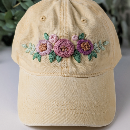 Yellow Vintage Hand Embroidered Baseball Hat