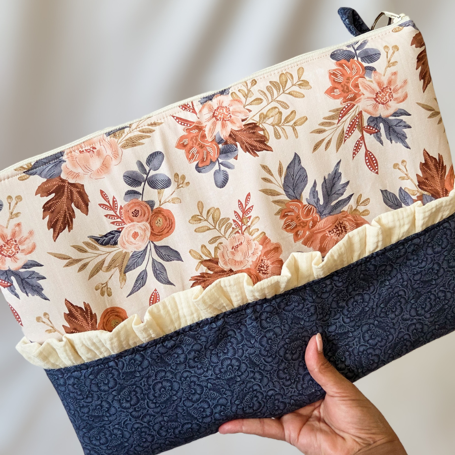 Fall Floral, Blue, Beige Ruffle Laptop Sleeve Case