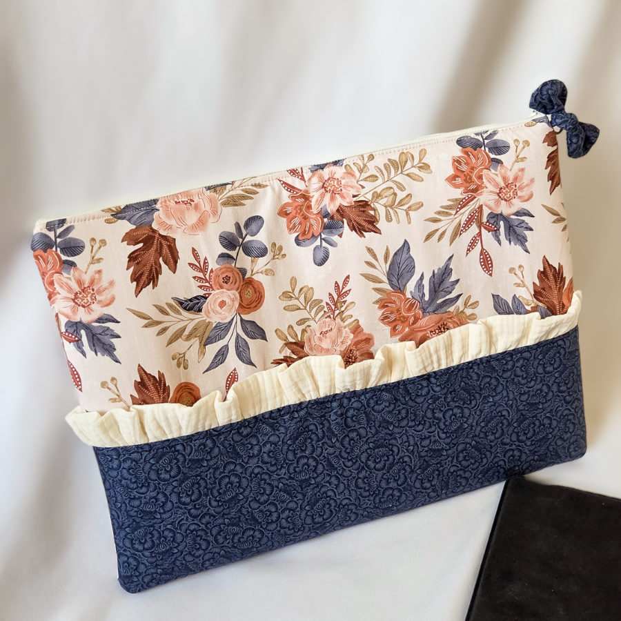 Fall Floral, Blue, Beige Ruffle Laptop Sleeve Case