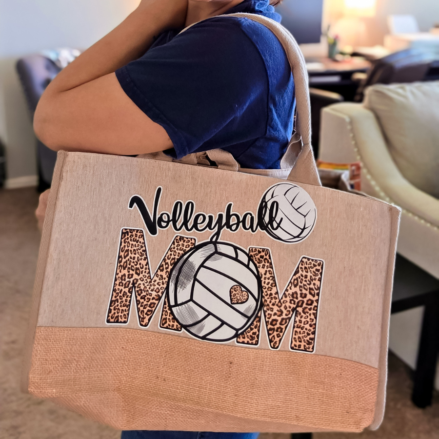 Volleyball Mom-Animal Print Design-Trim Jute Tote Bag