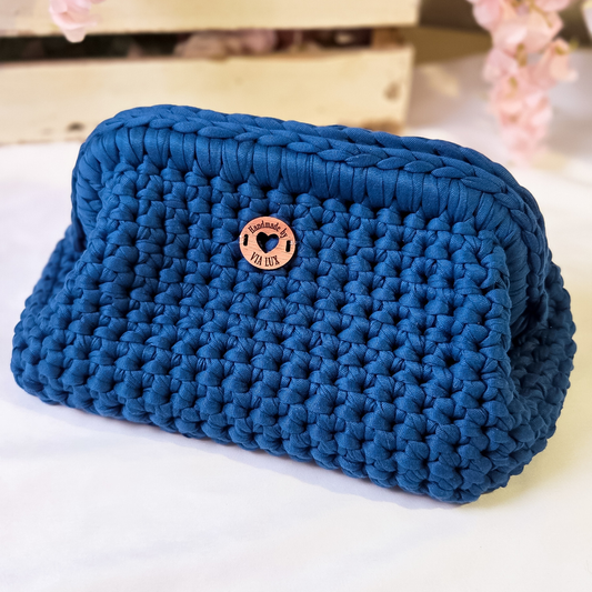 Denim Blue Crochet Clutch Bag