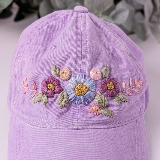 Lavender Garden Vintage Hand Embroidered Baseball Hat