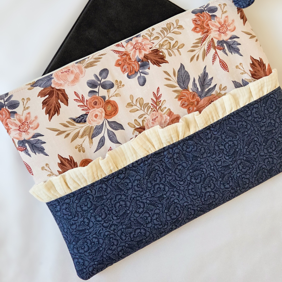 Fall Floral, Blue, Beige Ruffle Laptop Sleeve Case