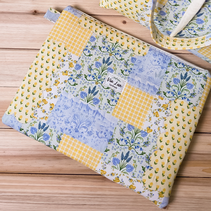 Yellow Spring Tote Bag with Coordinating Zippered Pouch