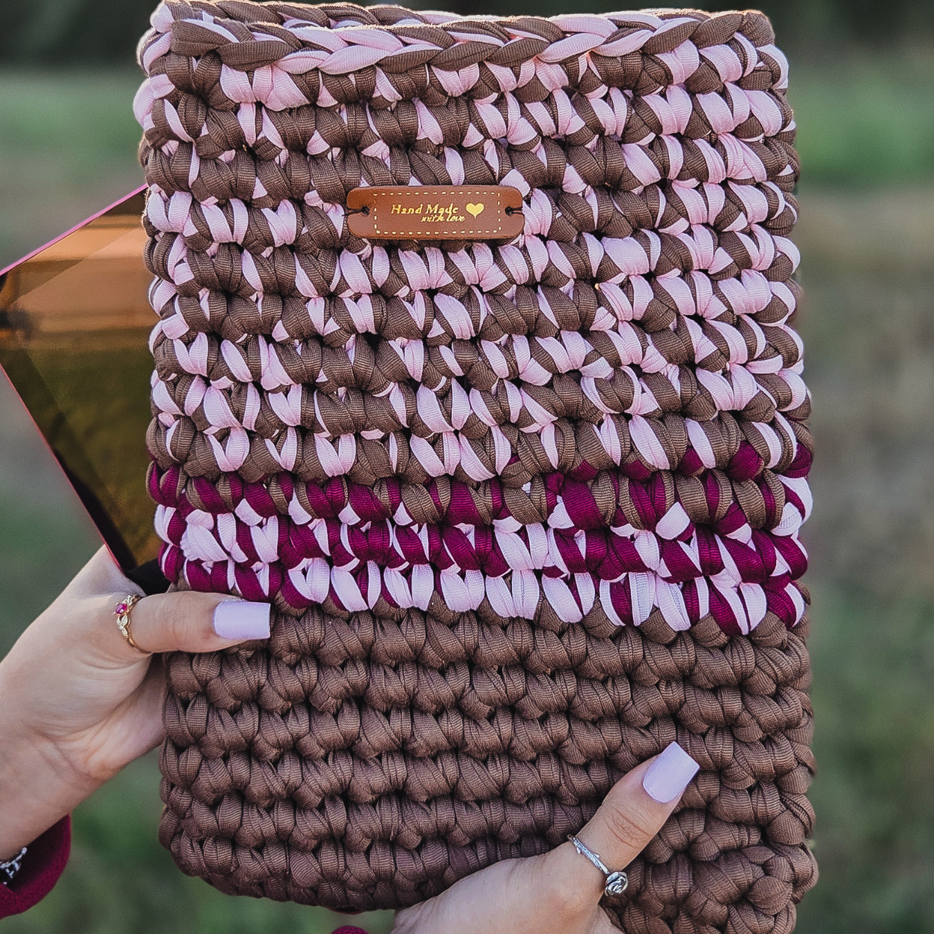Crochet Tablet Cover-Mocha, Pink, Burgundy