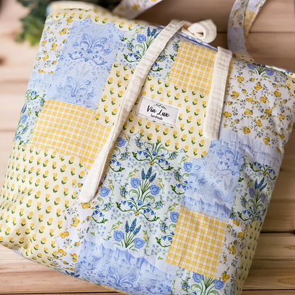 Yellow Spring Tote Bag with Coordinating Zippered Pouch