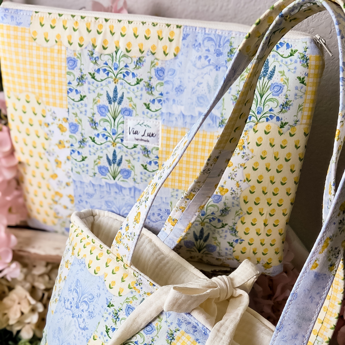 Yellow Spring Tote Bag with Coordinating Zippered Pouch