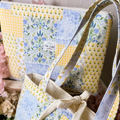 Yellow Spring Tote Bag with Coordinating Zippered Pouch
