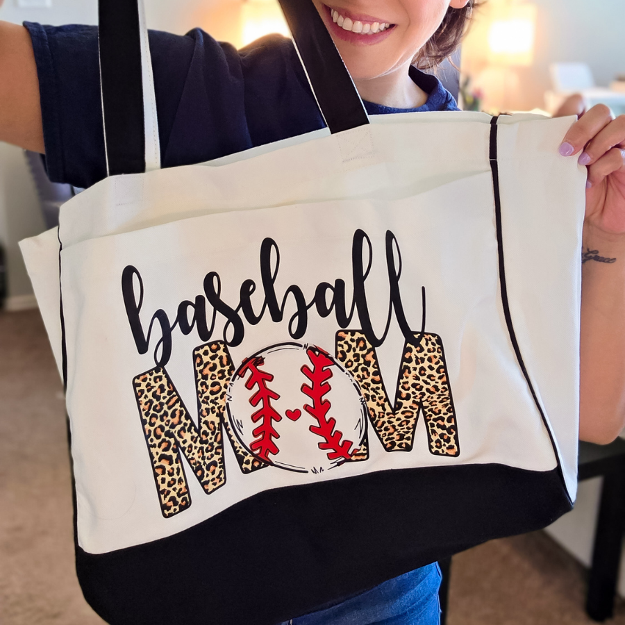 Baseball Mom-Animal Print Design-Trim Tote Bag
