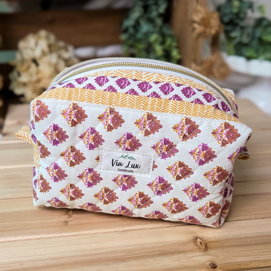 Floral Motif Girly Boxy Store Everything Bag-mauve, dusty rose, & golden mustard