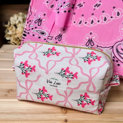 Pink Bows & Floral Girly Boxy Store Everything Bag