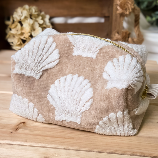 Seashell Premium Luxury Towel Fabric Makeup Bag