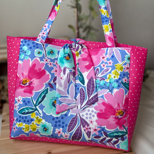 Tropical Floral Pink Polka Dot Tote Bag
