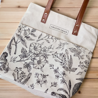 Amazing Grace 2 Cor. 12:9 Bible Tote Canvas Cream/Brown