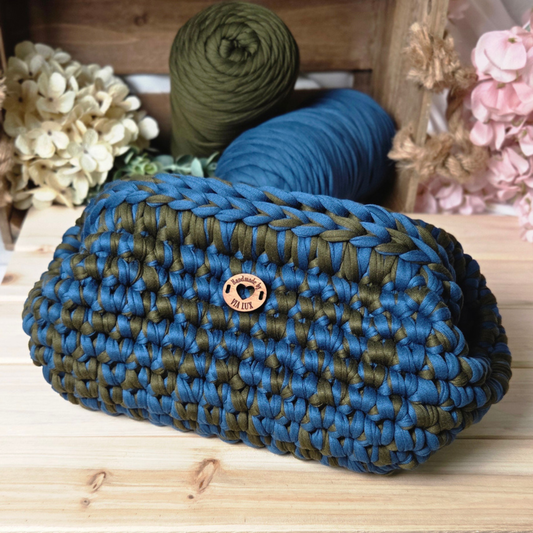 Olive Green & Navy-Blue Crochet Clutch Bag