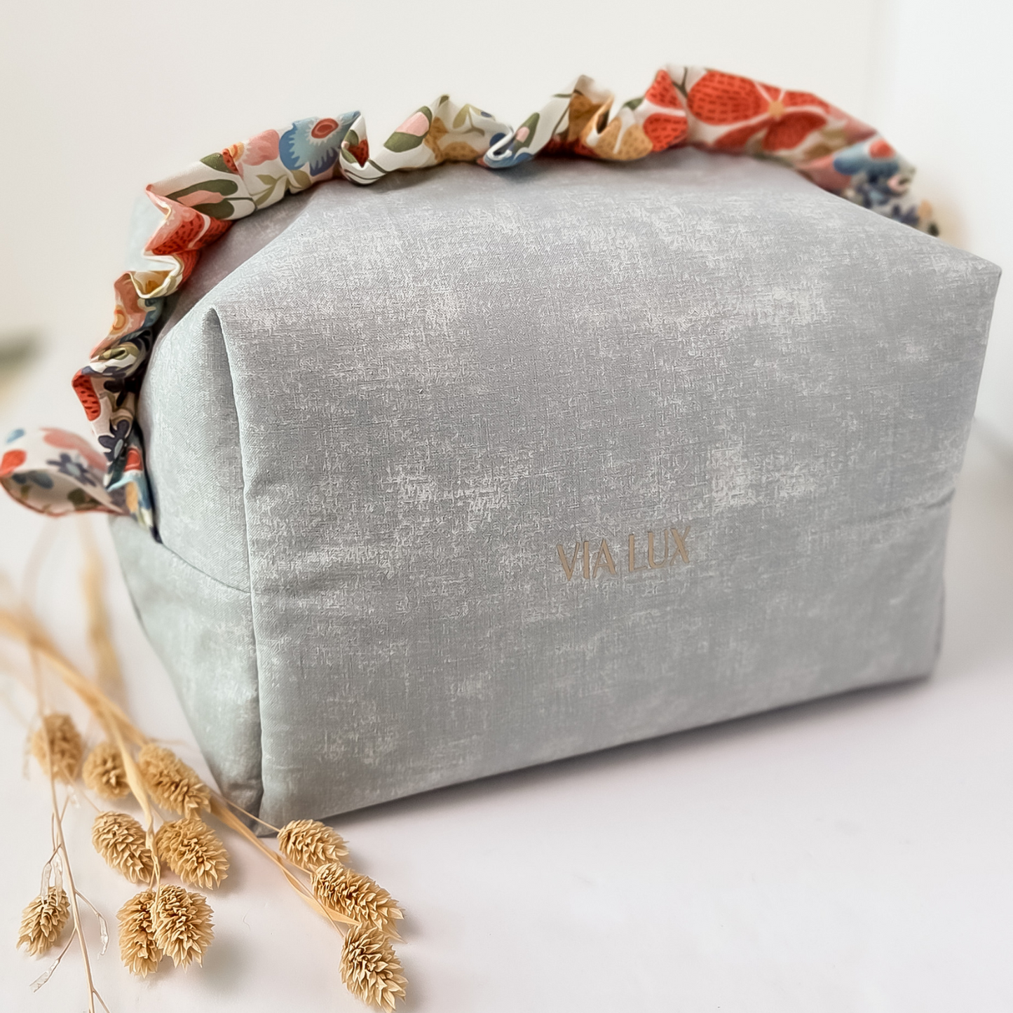 Ruffled Floral Cosmetic-Makeup Bag