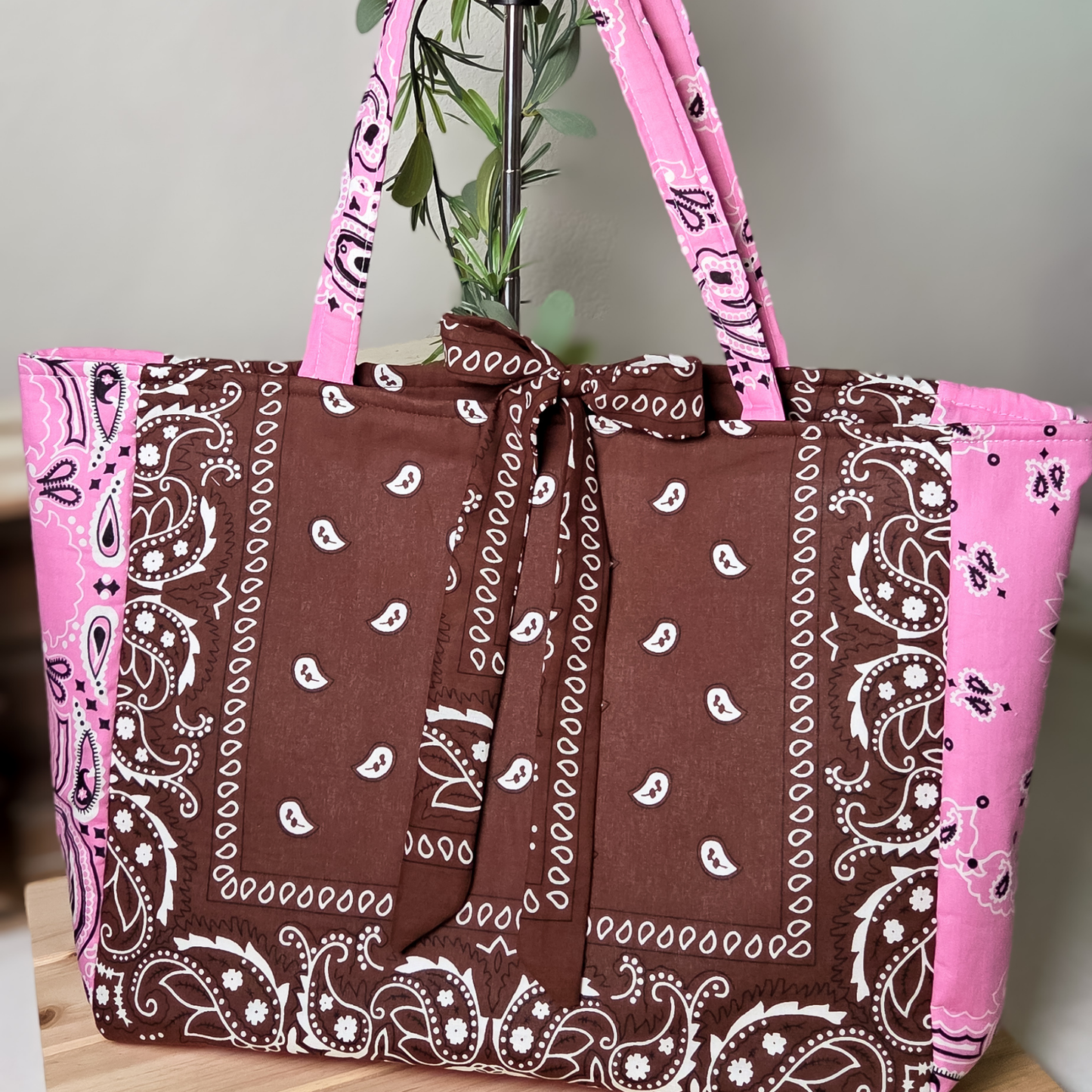 Pink & Brown Bandana Tote Bag