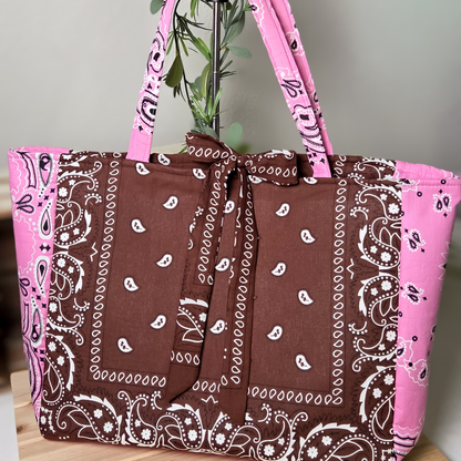 Pink & Brown Bandana Tote Bag