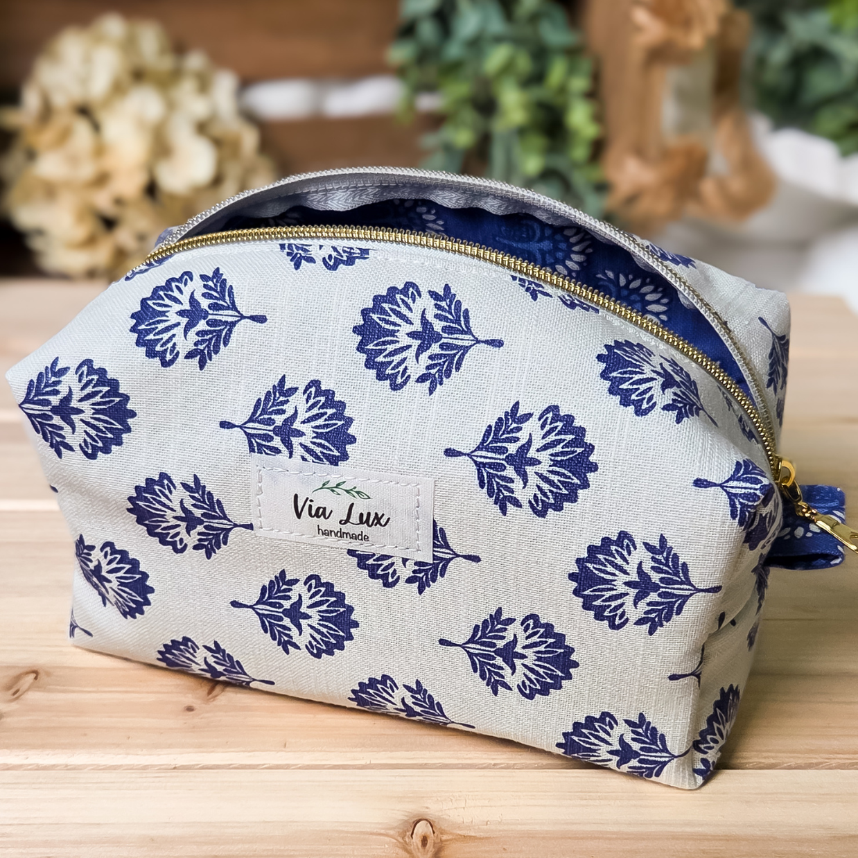 Indigo Blue Motif Girly Boxy Store Everything Bag