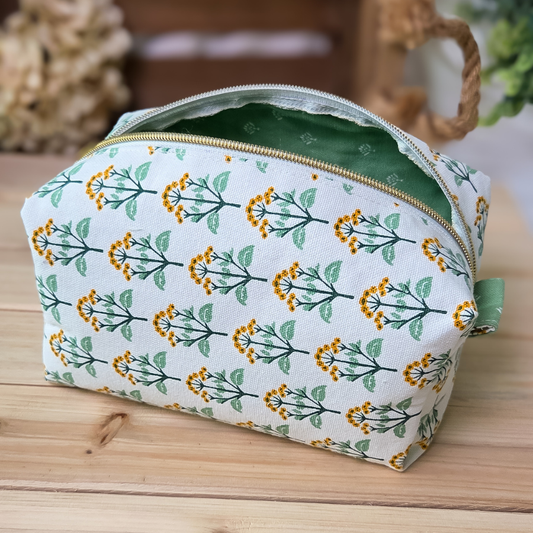 Green Mustard Yellow Floral Girly Boxy Store Everything Bag