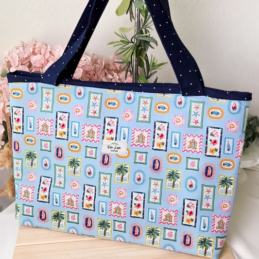 Coastal Charm Blue Polka Dot Tote Bag