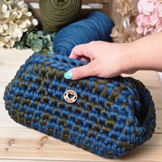 Olive Green & Navy-Blue Crochet Clutch Bag