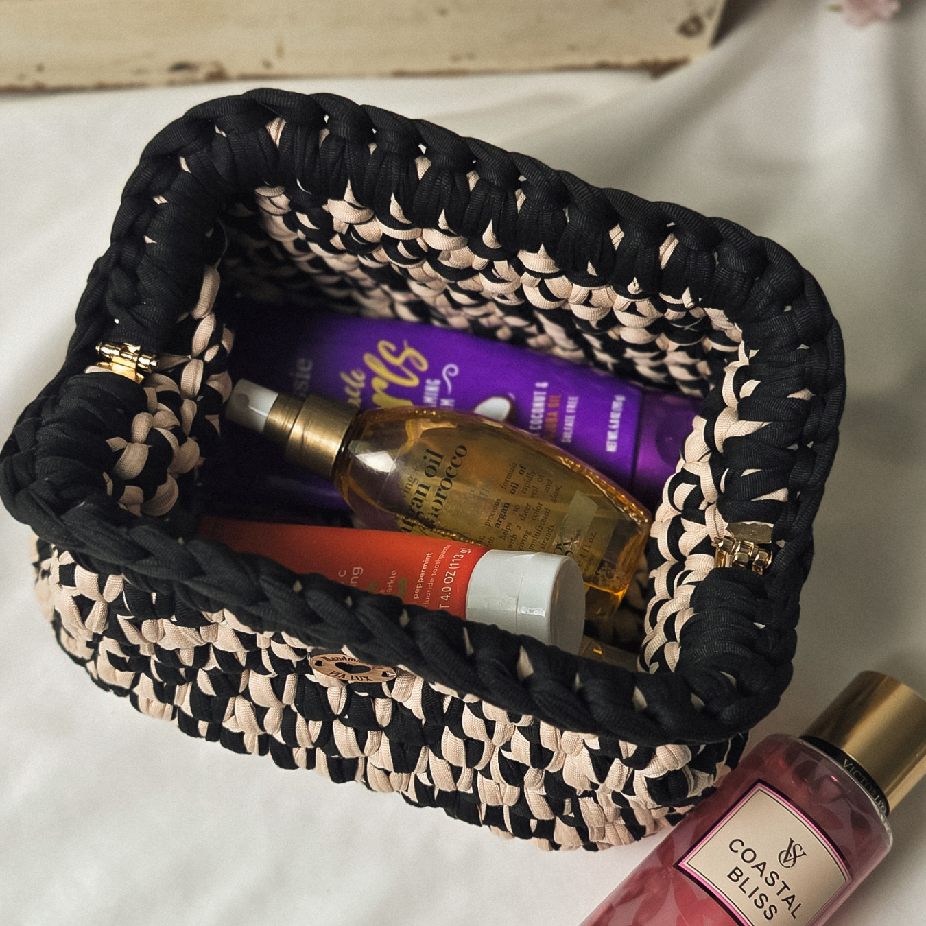 Black & Beige Store Everything Amelia Crochet Clutch Bag