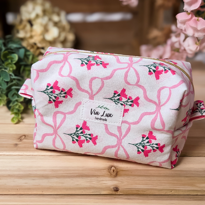 Pink Bows & Floral Girly Boxy Store Everything Bag