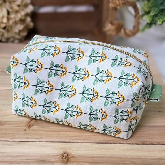 Green Mustard Yellow Floral Girly Boxy Store Everything Bag