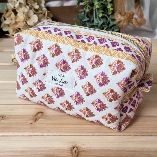 Floral Motif Girly Boxy Store Everything Bag-mauve, dusty rose, & golden mustard